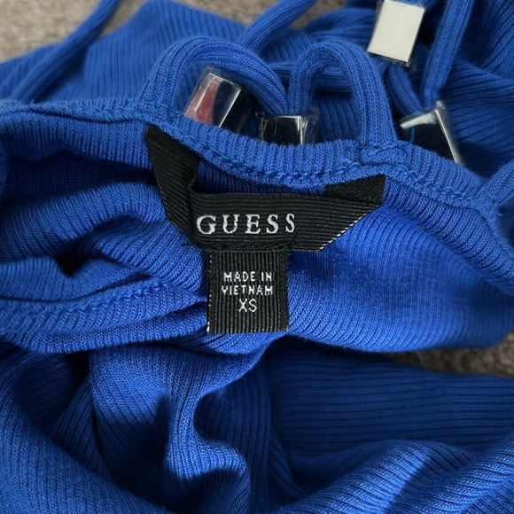 GUESS Blue Ribbed V-Neck Tank Top Size XS - Picture 4 of 5